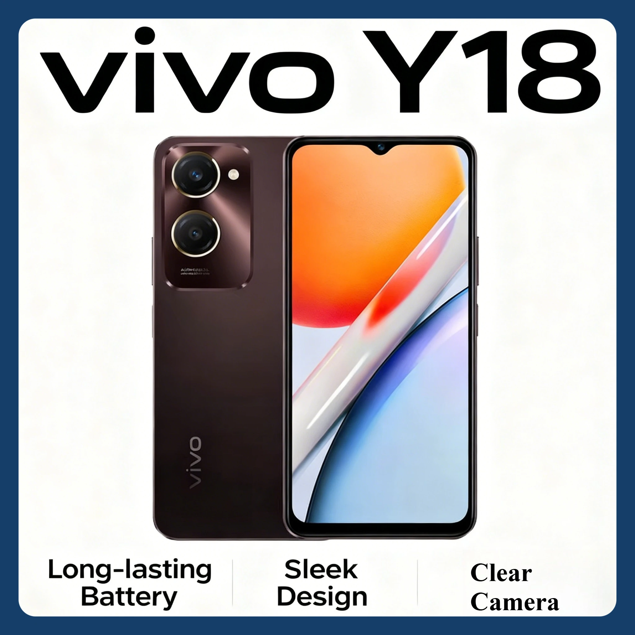 هاتف ذكي Vivo Y18 كاميرا 50 ميجابكسل 90 هرتز 840 شمعة عرض أشعة الشمس بطارية 5000 مللي أمبير في الساعة 128 جيجابايت تخزين قابل للتوسيع هواتف محمولة هاتف ذكي #1