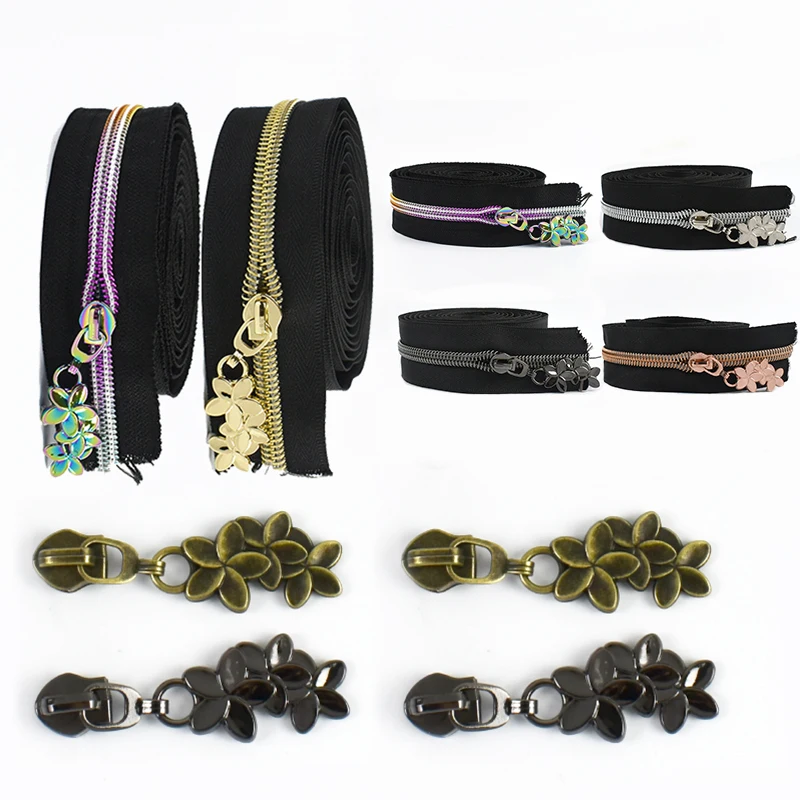 

2-10M 5# Nylon Zippers with Zipper Sliders Bag Garment Closure Zips Puller Jacket Replacement Zip Repair Kit Sewing Accessories