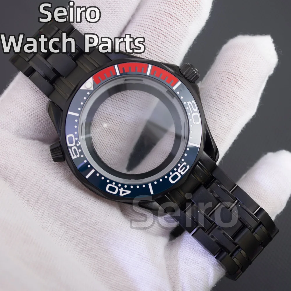 

41mm Black PVD NH35 Watch Case Strap Waterproof Men Watch For MOD Seamaster 300 Nh35 Nh36 Movment 31MM Dial Stainless Steel Case