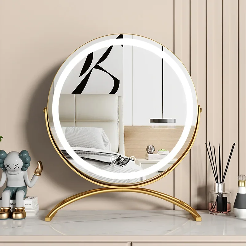 Makeup mirror Desktop LED lamp Desktop mirror Internet celebrity ins style vanity mirror Large round fill light home beauty