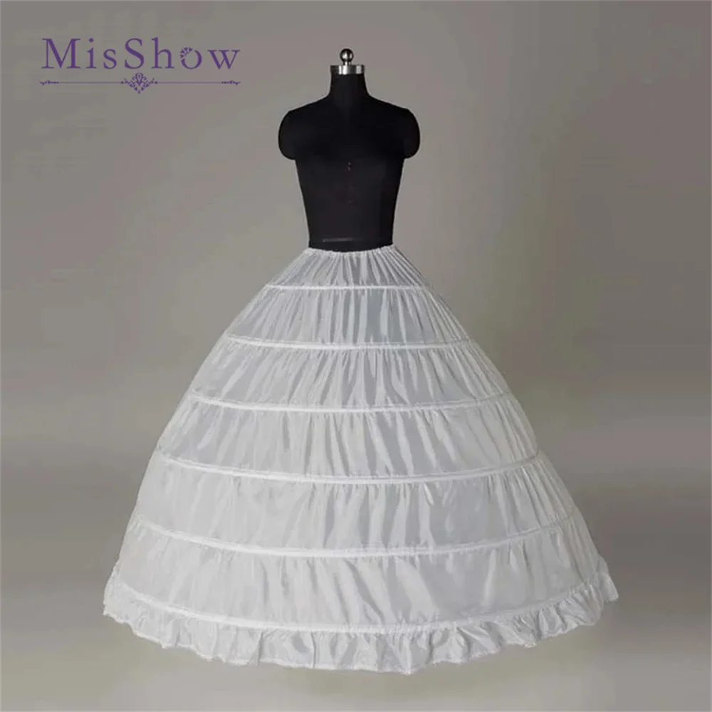 MisShow 6 Hoops Wedding Petticoat Women Support Skirt 2024 Crinoline Long Underskirt Wedding Accessories Jupon Mariage