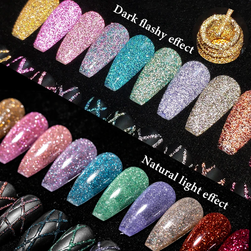 MTSSII 5ml Smalto per unghie gel riflettente glitterato Champagne dorato Argenteo Rosa Viola Pittura francese Disegno Nail Art Gel UV