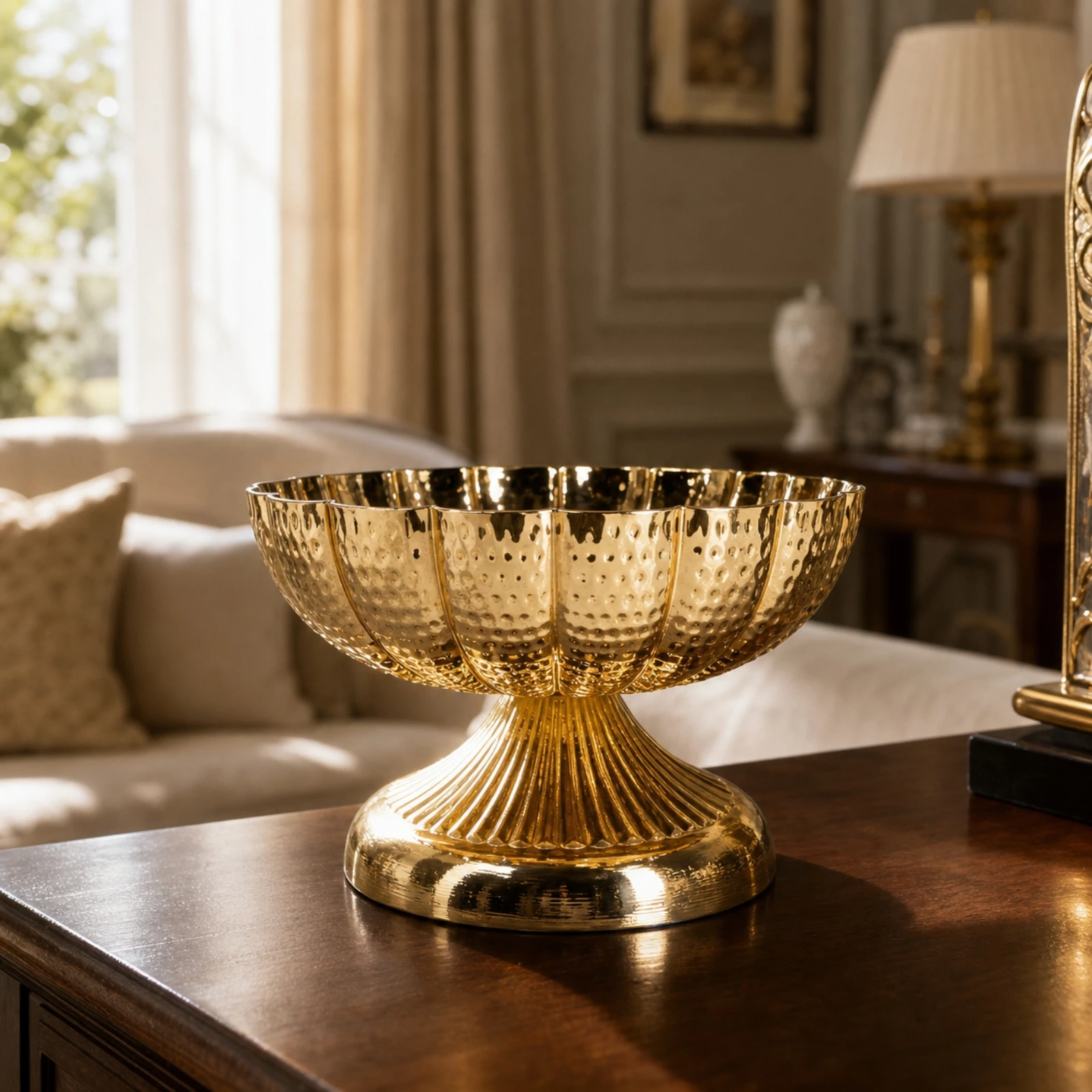 장식용 받침대가 있는 금색 망치질 무늬 받침대 센터피스 - Home Decor Gold 리뷰 및 가격