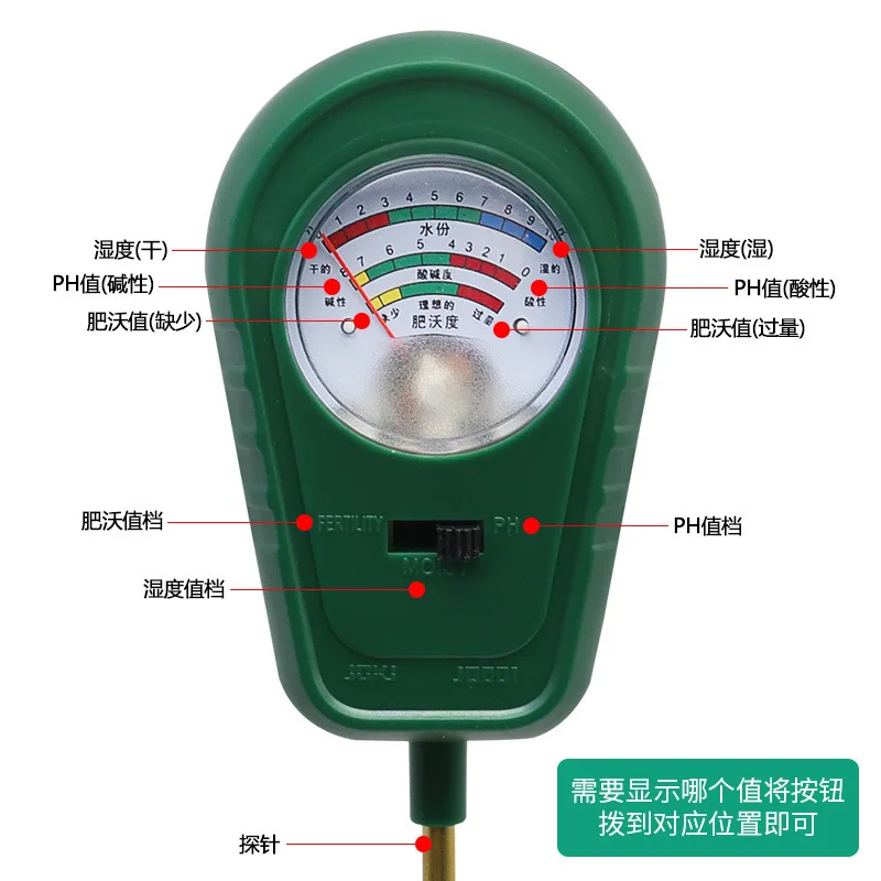 Three-in-one soil detector, fertility, humidity PH pH tester, pointer soil fertility meter