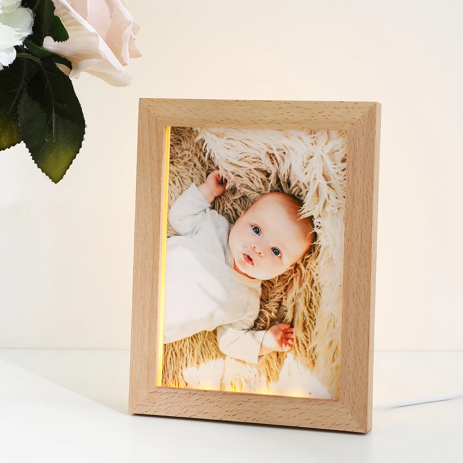 

Led Lighted Picture Wood Photo Night Light Desktop Decor Lighted Photo Frame Bedroom Living Room Usb Powered Tabletop Frame