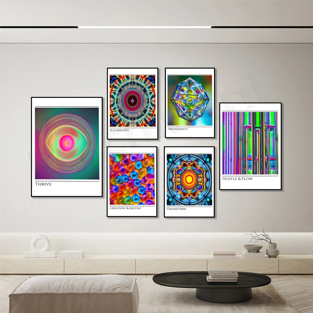 Affiche de motivation, enrichir, transformer, transcender, prospérer, ténacité, inspirer, imagination, activité, énergie spirituelle adaptative, art