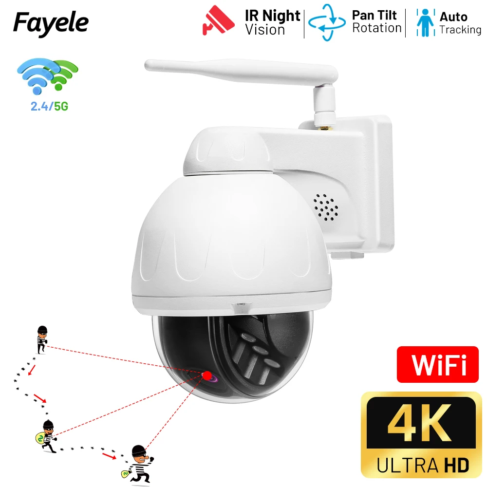 Wireless IP 5MP PTZ Camera Auto Tracking SD Slot 2.8mm lens 2way Audio 2.4G 5G WiFi Outdoor 4K 8MP IR Home Security Camera Camhi