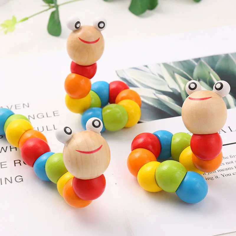1pc Caterpillar in legno Burattino Bambini Montessori Giocattoli Adorabile Colore brillante Educazione precoce Giocattolo di apprendimento per la ragazza del ragazzo Regalo TMZ
