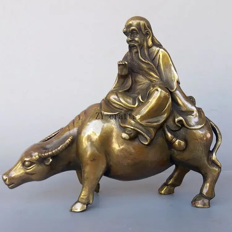 Copper Statue Chinese Pure Brass Taoism Founder Lao Tze To Ride Cow Statue Ornaments