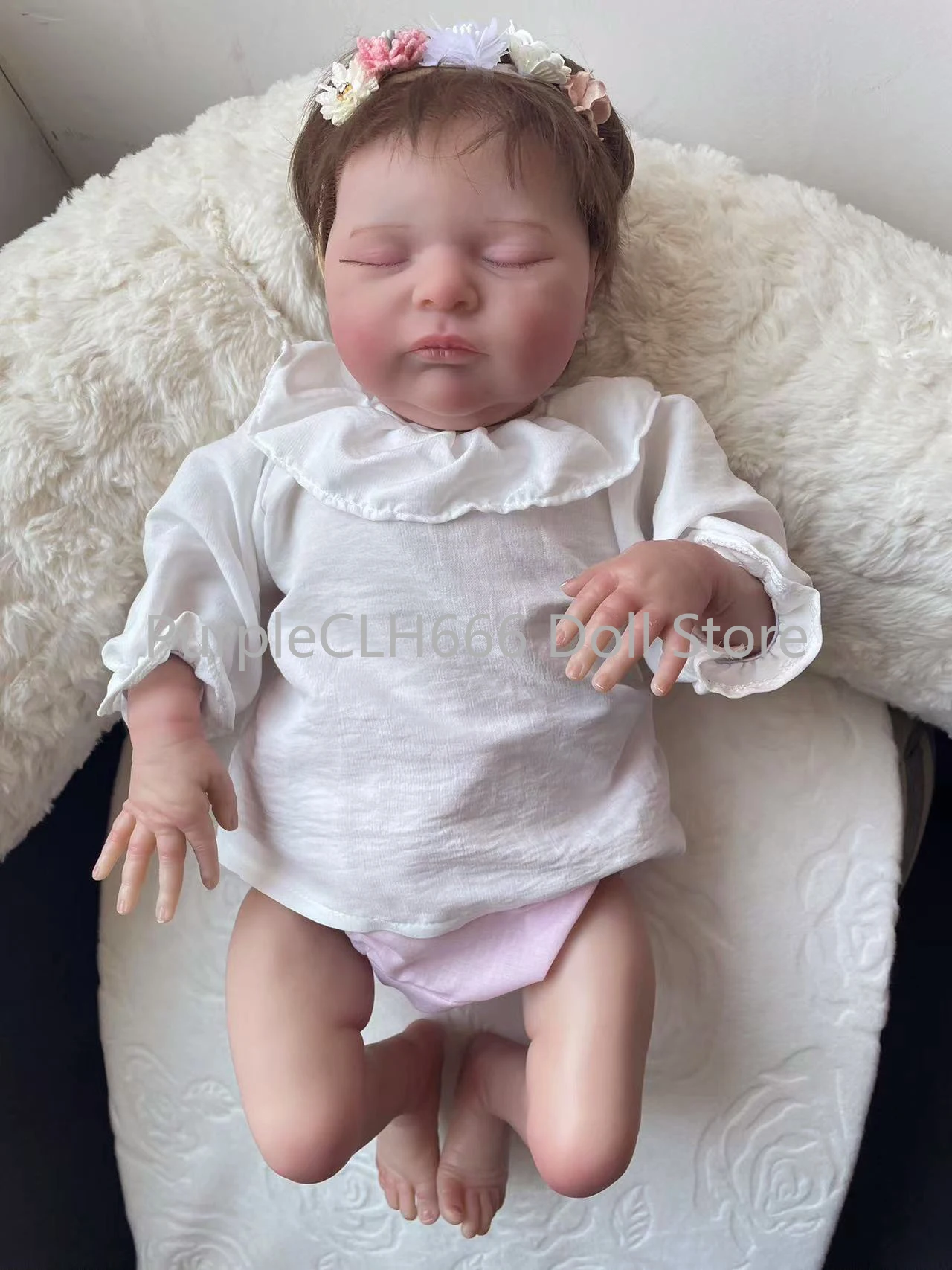 

19inch Laura Sleeping Newborn Baby Reborn Doll Multiple Layers Painting 3D Skin With Visible Veins Hand Rooted Hair