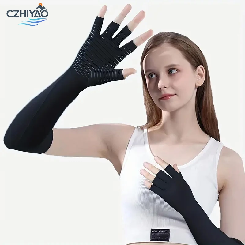 

CZHIYAO Long Squeeze Gloves without Fingers Graded Full Arm Pressure Hand Support for Outdoor Sports Working Driving Cycling