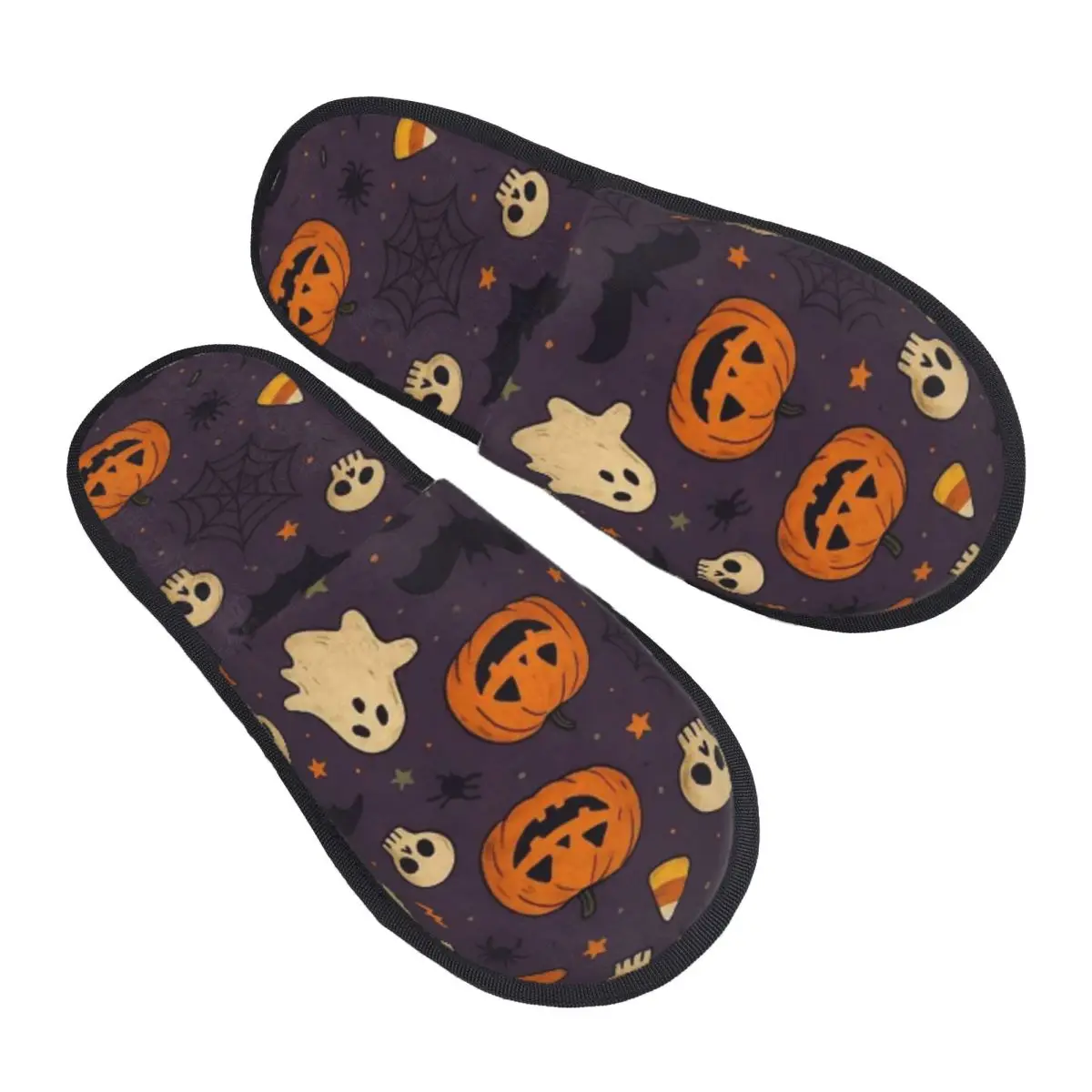 Halloween Ghost Pumpkin Spooky Trick Or Treat Witch Bedroom Slippers with Memory Foam Slipper House Shoes with Anti-Skid Sole