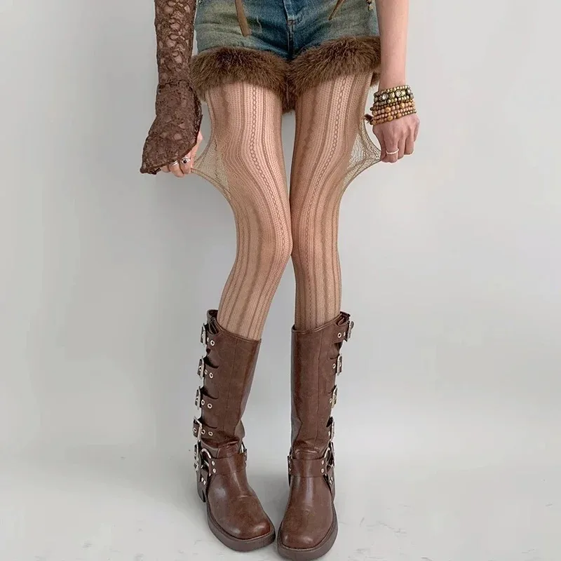 Lolita bas femmes résille collants Sexy géométrique rayé collants rotin maille dentelle gothique mignon sans couture résille Legging