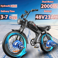 2000W Dual Motor Electric Bike 48V23AH Lithium Battery Hydraulic Brake Electric Bicycle Motorcycle 20*4.0 Inch Fat Tire E-bike
