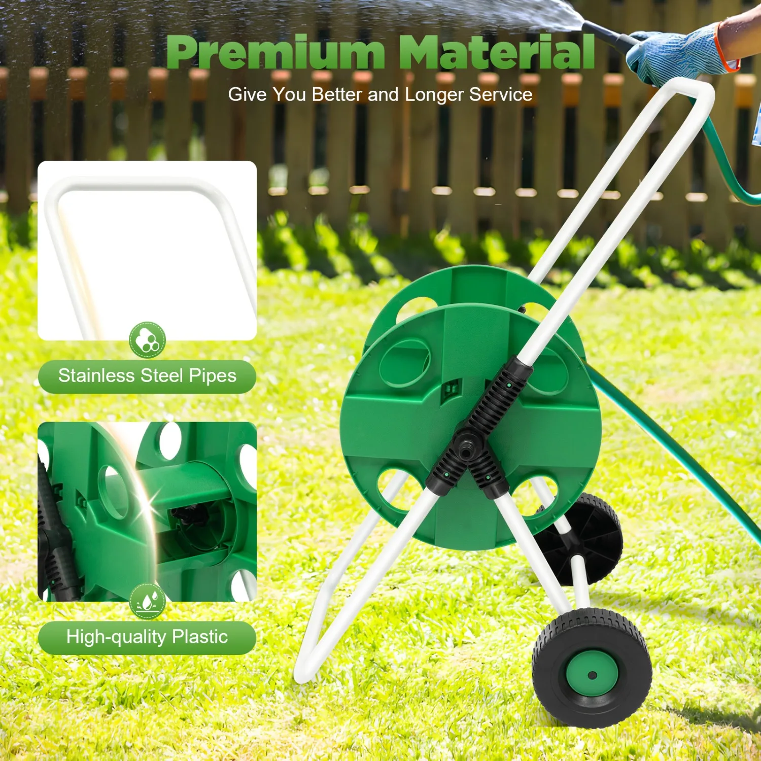 Hose Trolley Without Hose, Garden Hose Trolley, Hose Reel for Professional and Commercial Gardens, Lawns, Patios and Farms