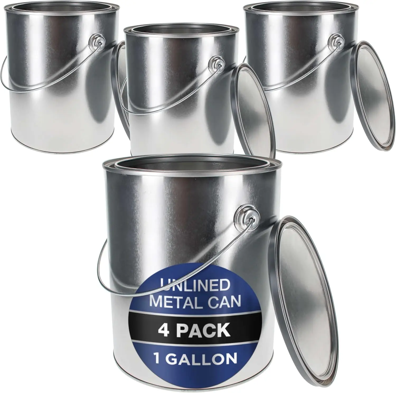 

Набор из 4 металлических банок для краски без подкладки с крышками, ручками-петлями и тройной герметизацией - стальные емкости объемом 1 галлон для остатков краски