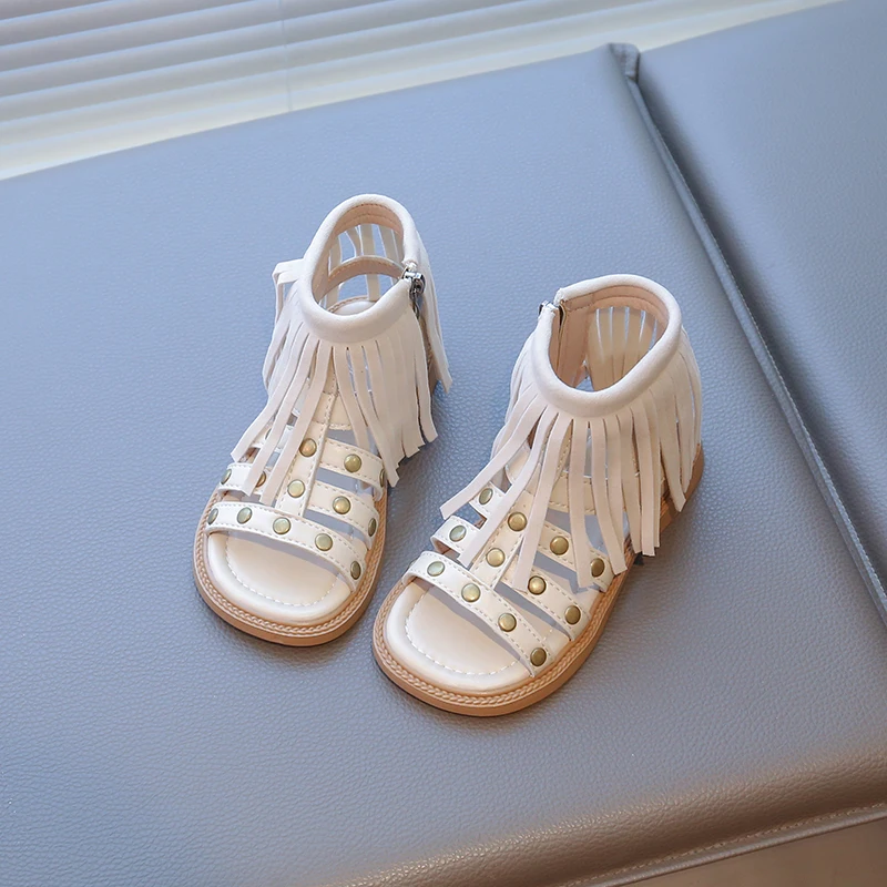 

Children's sandals 2025 summer style, mid-sized girls' rivet flow Roman sandals, casual sandals