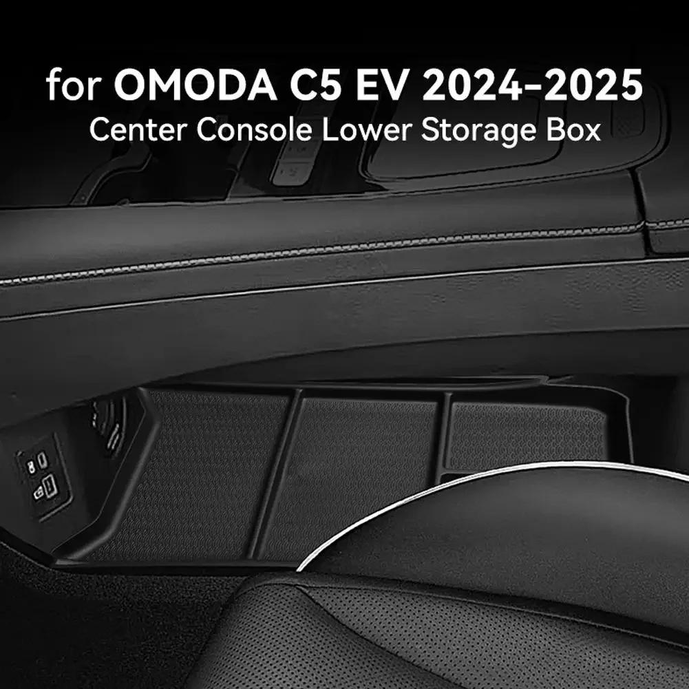 For Chery OMODA C5 EV Model 2024 2025 Center Console Lower Storage Box Car Tray TPE Organizers Accessories Tidying Black 2