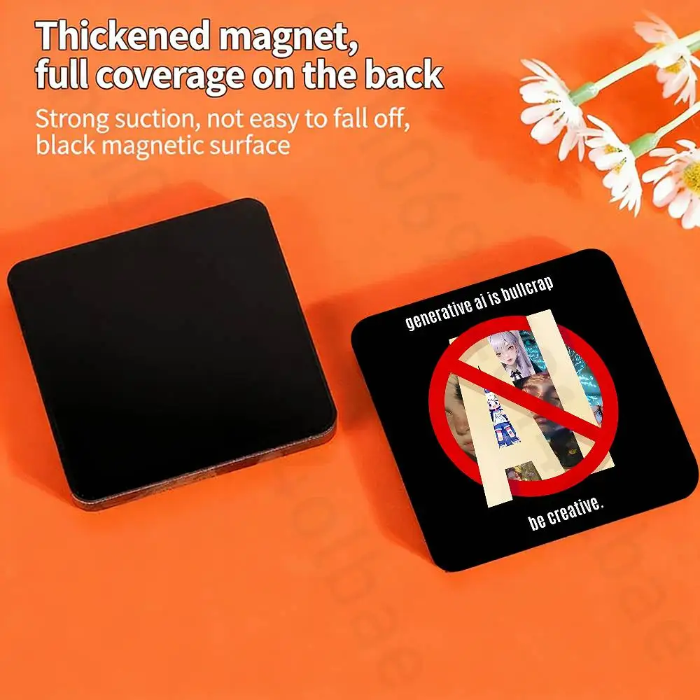 STOP AI Against AI  Fridge Magnet Personalized Magnetic Durable Plastic Square Picture Surface Fridge Magnets