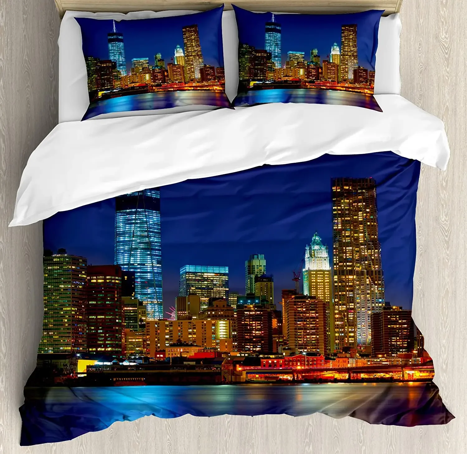 Urban 3pcs Bedding Set Manhattan Sunset Skyline New York City Duvet Cover Set Bed Set Quilt Cover Pillow Case Comforter Cover