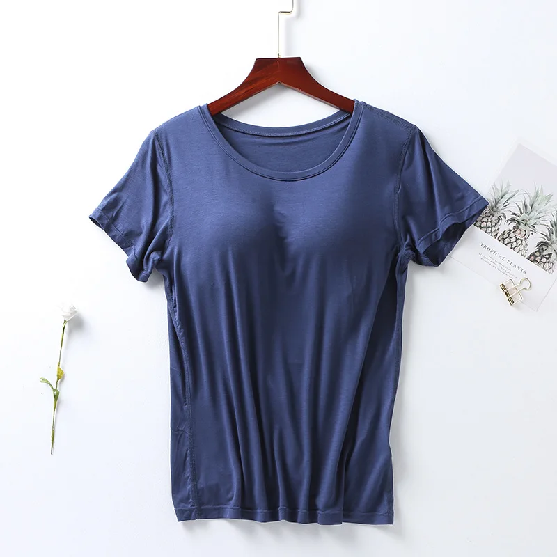 M-4XL Modal Comfortable Sleep Shirts For Women Short Sleeve One Piece Pajamas Tops Chest Pad Summer Nightwear Home T-shirt