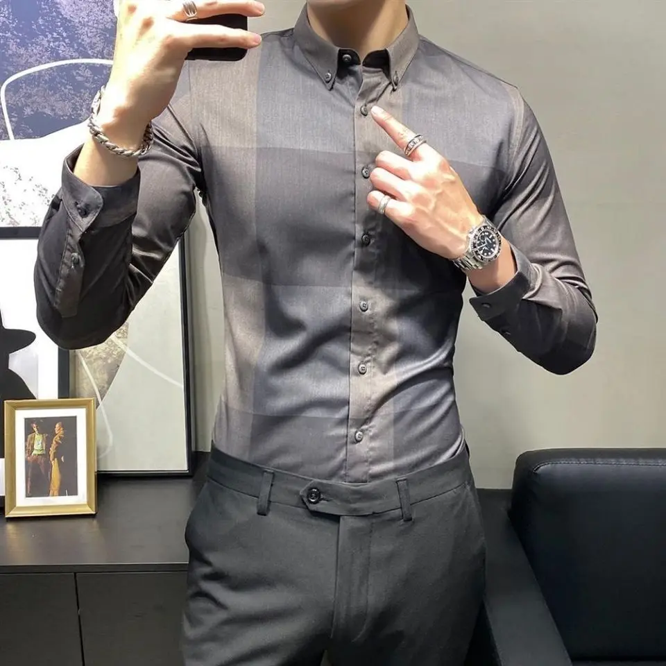 

Men Long Sleeve Shirt Korean Style Trendy Handsome 2026 New Arrival Autumn Casual Business Slim Fit Clothing