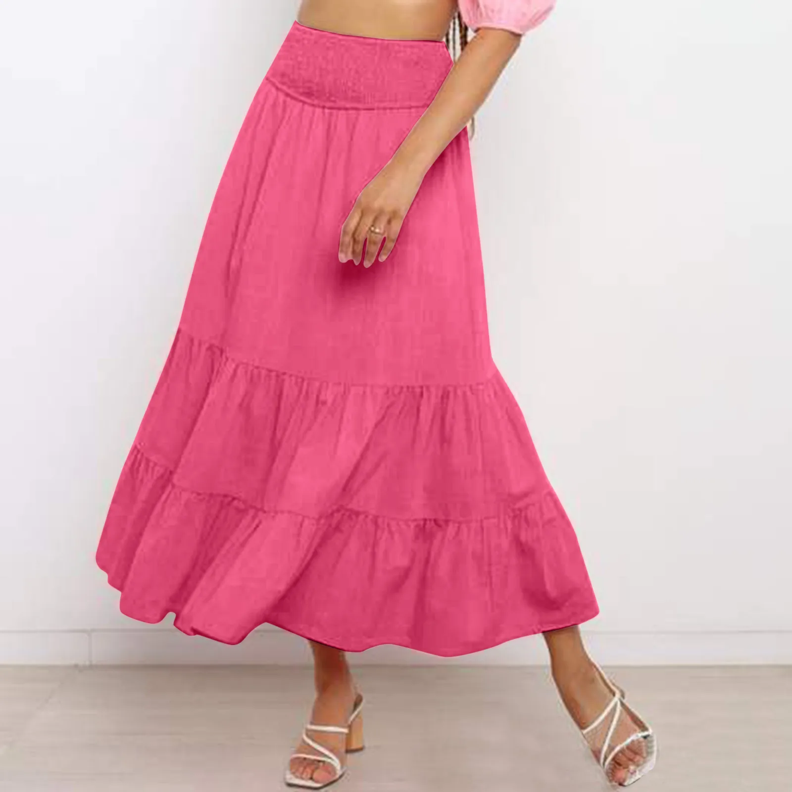 Summer Solid Color Sexy Lotus Leaf Suspender Big Swing Skirt Fashion Set Women's Elegant Top Skirt High Waist Hip Long Skirt