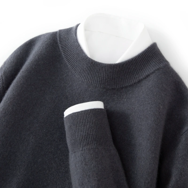 Men's Half-High Collar 100% Cashmere Sweater Autumn New Solid Color Knitted Pullovers Business Casual Loose Shirt Cashmere Top