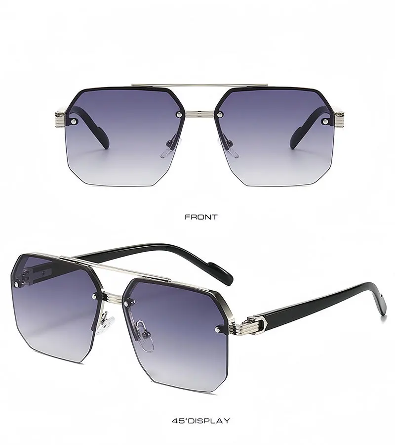 Oversize Retro Doppel Brücken Polygon Quadrat Metall Männer Sonnenbrille Mode Gradient Shades UV400 Trend Frauen Sonnenbrille – Detail 17