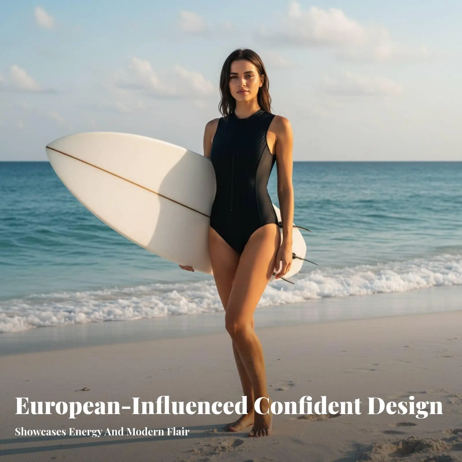 Women Surfing Suit One Piece High Neck Zipper Front Swimwear for Swimming Beach Sports Quick Dry Polyester
