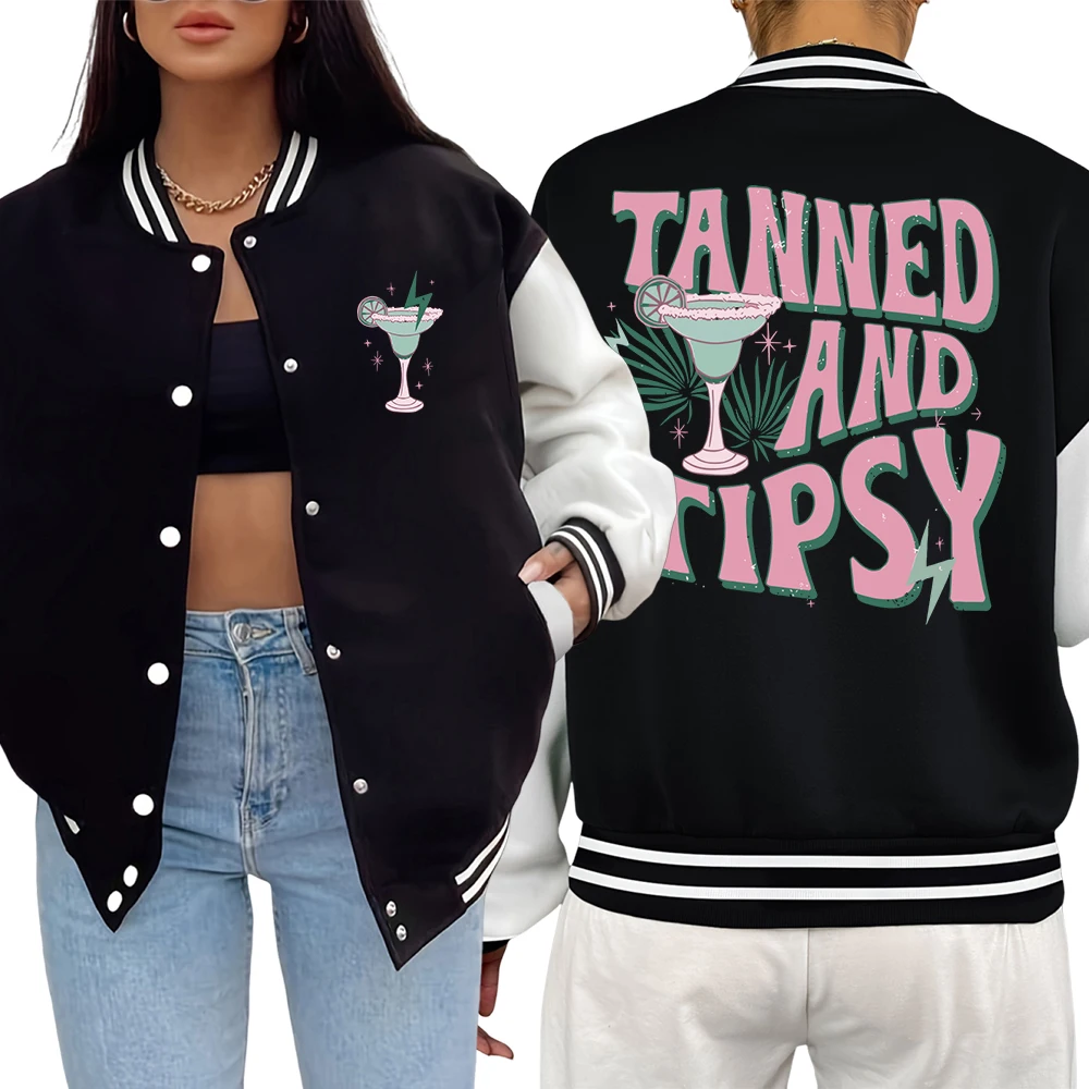 

Женский бейсбольный трикотаж с дублением и узором Tipsy, модные теплые американские куртки Y2K, женская одежда большого размера, повседневная свободная куртка