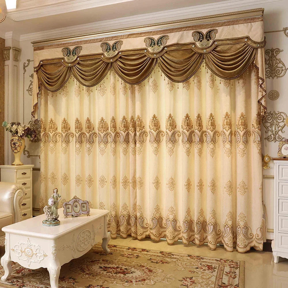 

Luxury Atmosphere Embroidery Blackout Thicken Fabric Curtains Room Decor Living Room Curtain Chenille Light Window Screen