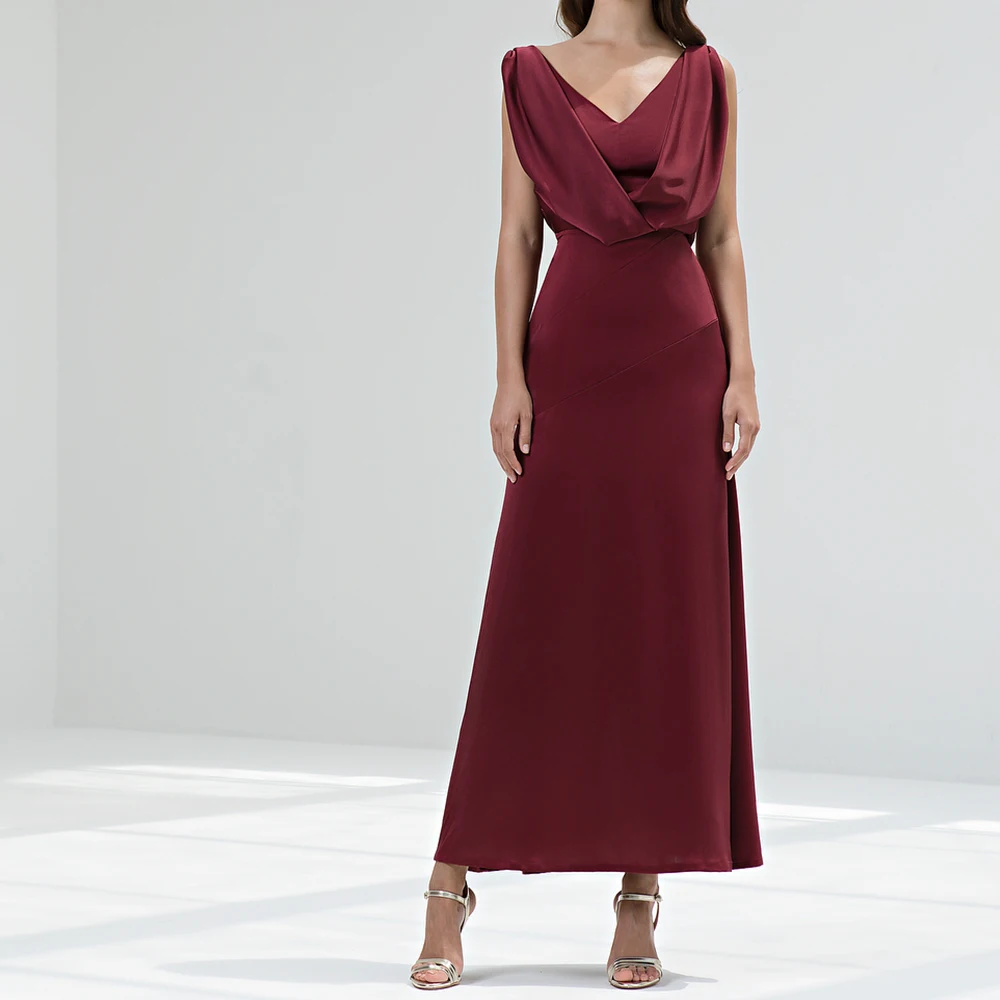 

Customized Classic Jersey Straight Cap Sleeve Evening Dress V-Neck Floor Length Sleeveless Burgundy Bespoke Occasion Gowns