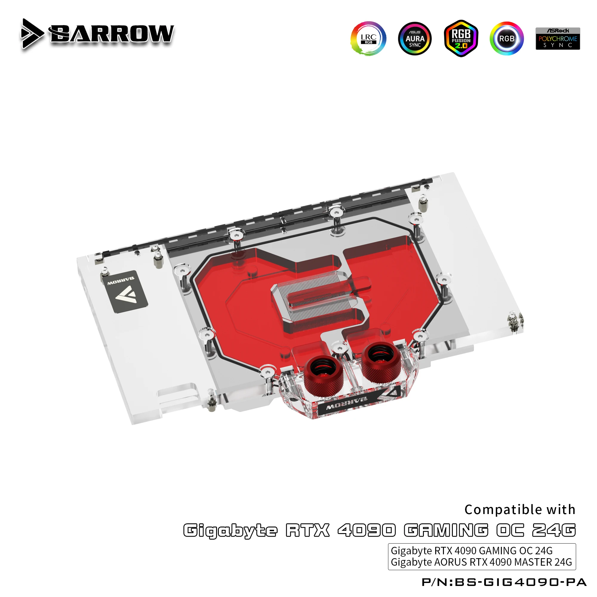 Barrow Full Cover RGB Water Cooling GPU Block Cooler for Giga RTX4090 Gaming OC BS-GIG4090-PA