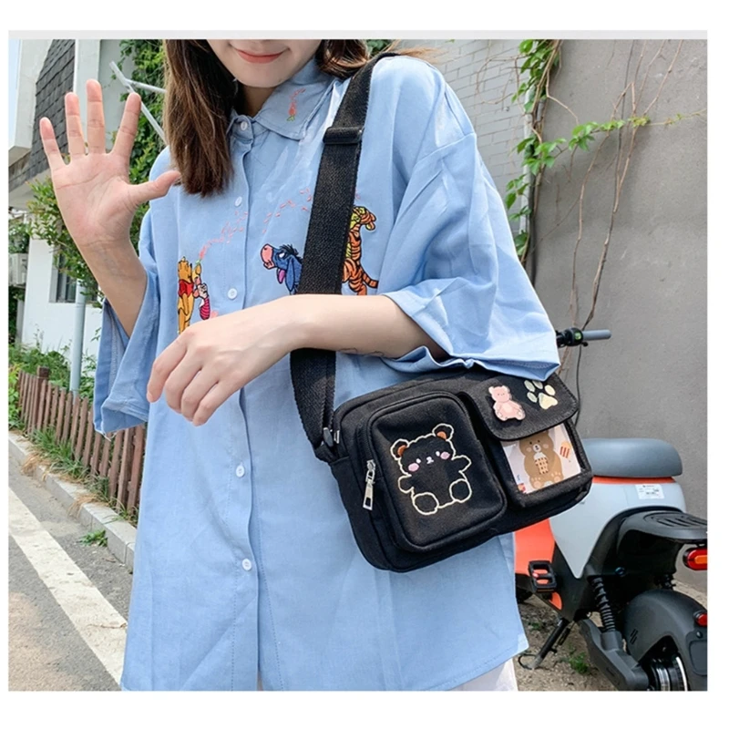 Lovely Bag with Bear Embroidery Stylish Crossbody Bag for Teenage Girl