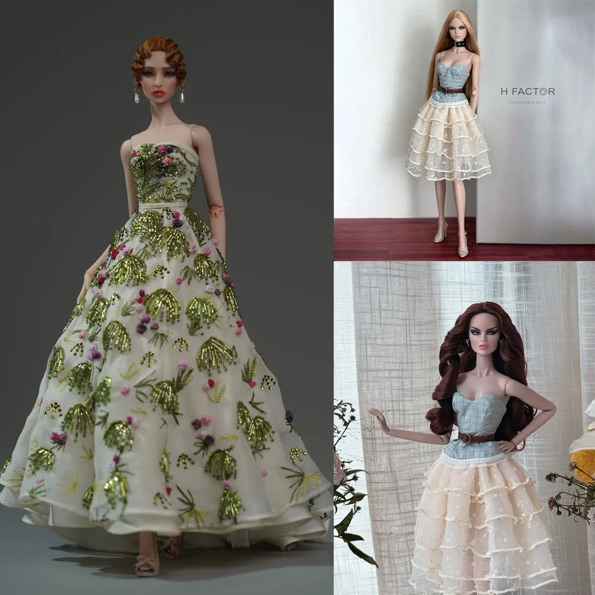 1/6 Doll Clothes Accessories Sweet Retro Blue Checked Corset Vest + Belt + Elegant Tiered Skirt For 30cm FR Babi Supermodel Doll