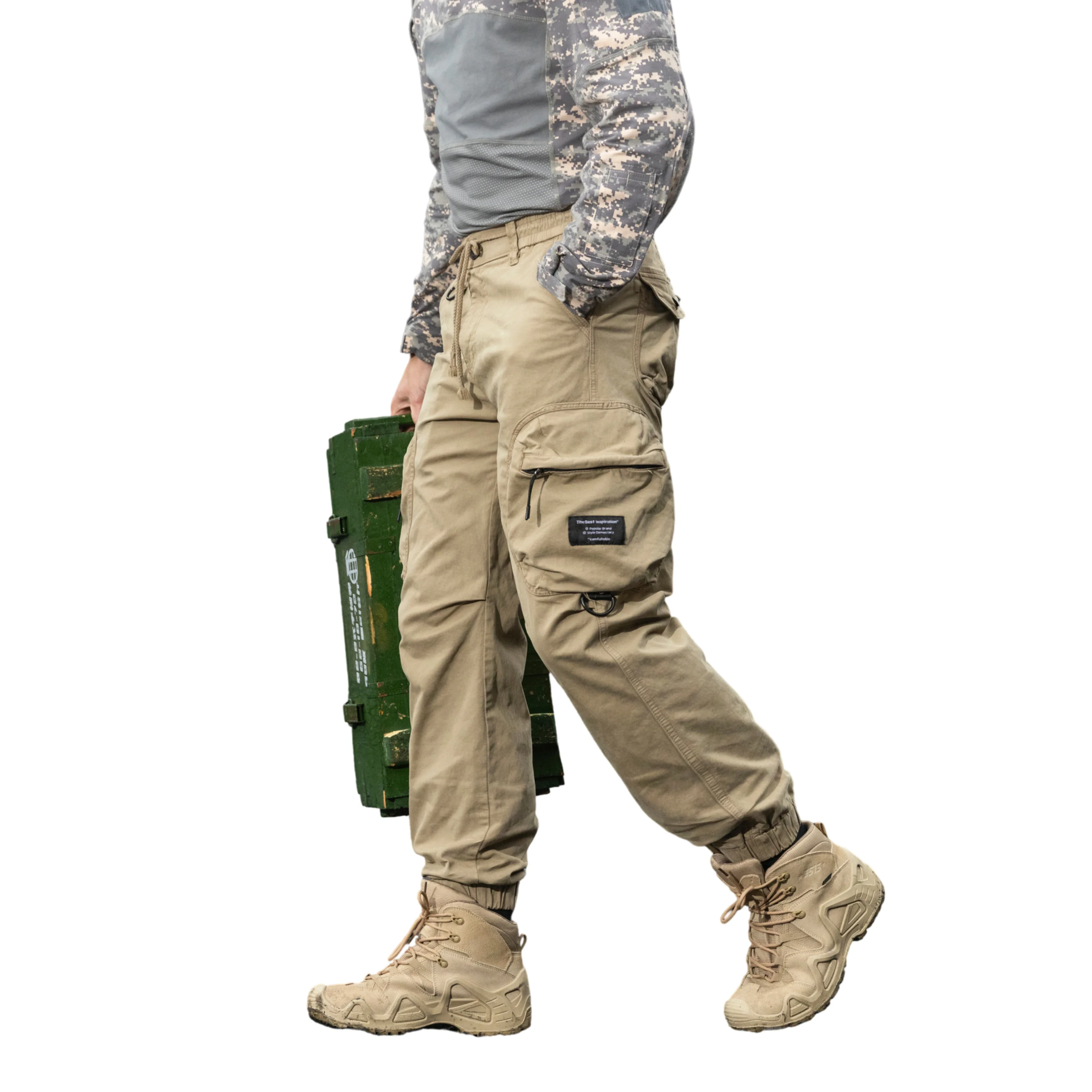 Men Fashion Casual Sports Pockets Cargo Pants Overalls Safari Style Trousers Elastic Waist Pure Cotton Casual Work Pants 8555 view 6
