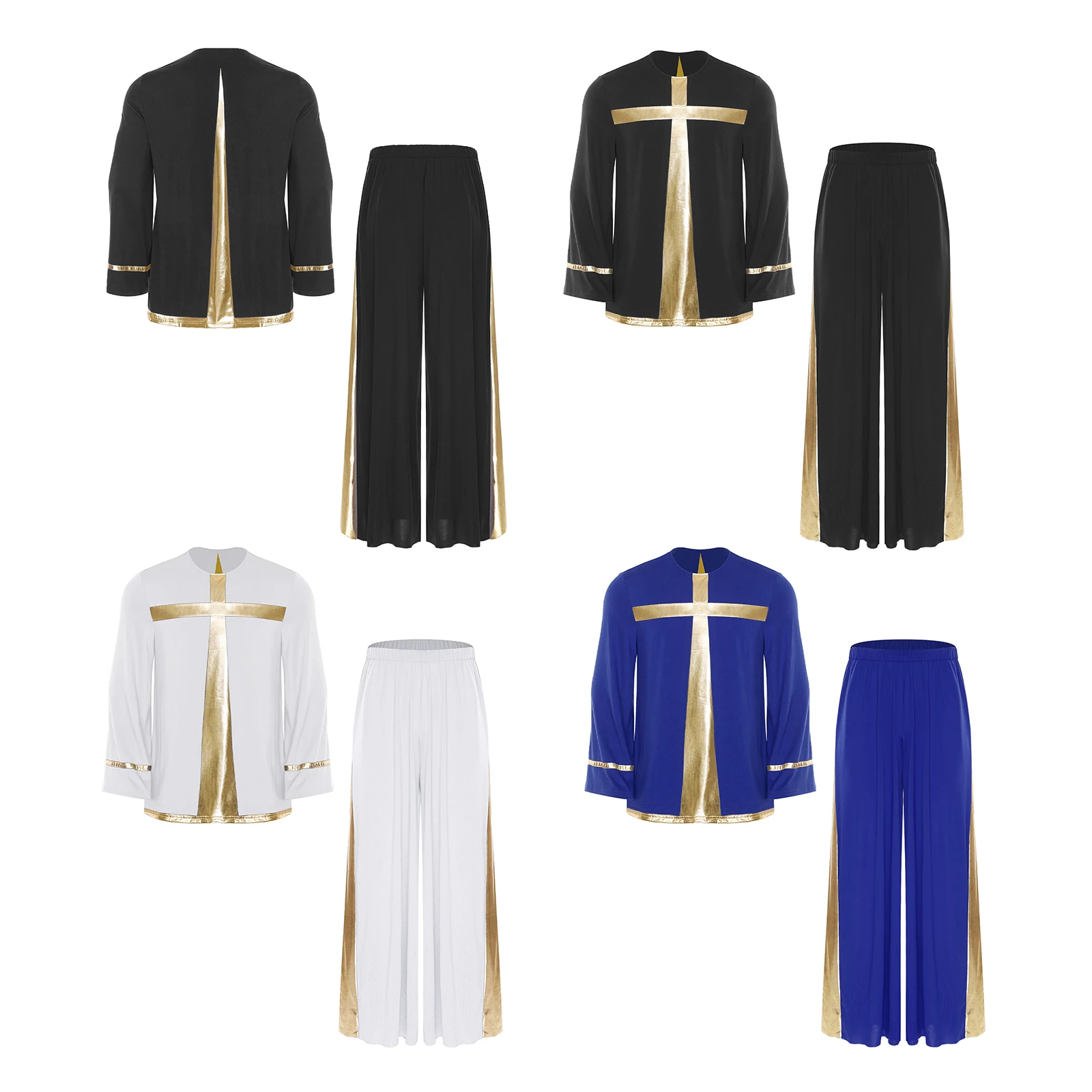 Abbigliamento da performance professionale per coro da chiesa da uomo, top incrociato metallico traspirante e pantaloni comodi per eventi natalizi di Pasqua