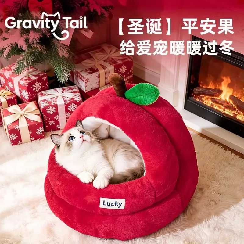 Red Apple New Thickened Cat Nest Warm Semi-Enclosed Winter Pet Sleeping Bag