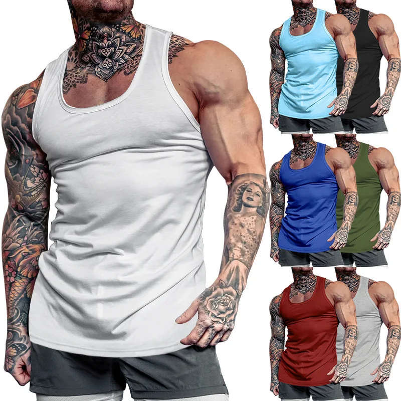 2025 Fashion Spring and Summer Men's Fitness Vest Casual Sports Solid Color Broad Shoulder Racer Top for Men camiseta sin mangas