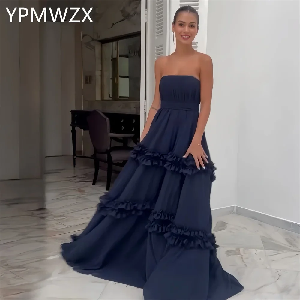 

Customized Prom Gown Evening Formal Dress Party Occasion YPMWZX Strapless A-line Floor Length Skirts Sleeveless Bespoke Occasion