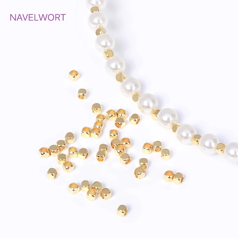 50/100PCS 18K Gold Plated Brass Square Cube Beads Metal Spacer Beads For Jewelry Making DIY Bracelets Necklace Beading Fittings