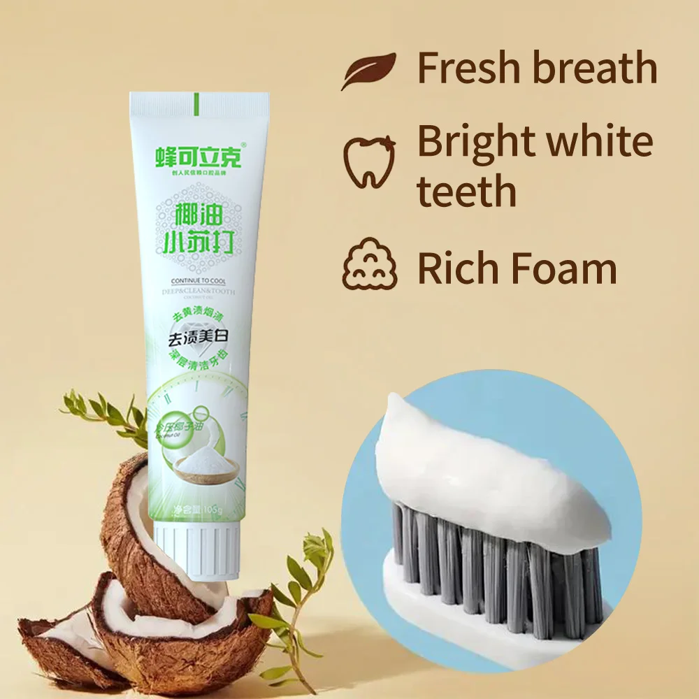 Coconut Oil Whitening Toothpaste Deep Cleaning Gum Repair Fresh Breath Tartar Baking Soda to Remove Stains Toothpaste Keleek