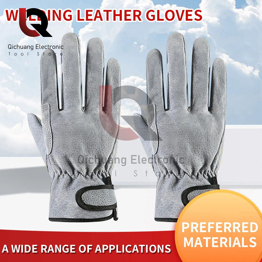 1 par guantes de trabajo de soldadura de cuero eléctrico guantes de soldadura resistente al calor protección de seguridad guantes de trabajo de