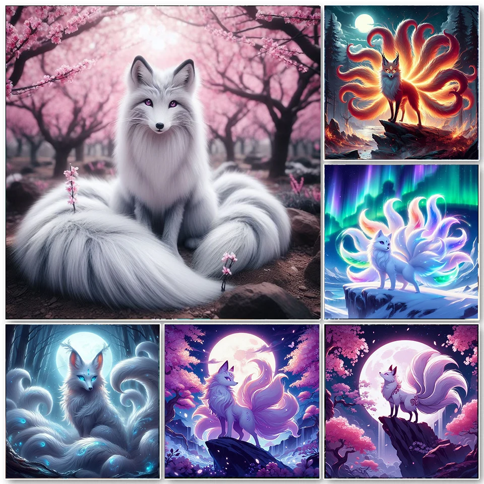 

Animal Full Square Round Diamond Painting Kit Nine Tailed Fox Diamond Embroidery Handmade 5D DIY Mosaic Home Decoration