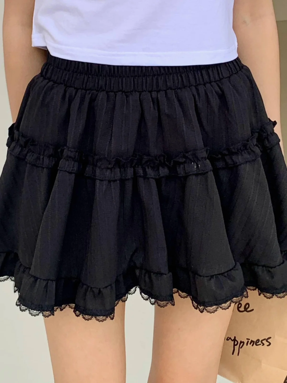 

plus Size Pure Color Spring Summer ort Skirt with Lace Hem Puffy Princ Sle High Waist Cake Skirt Anti-Light Walking