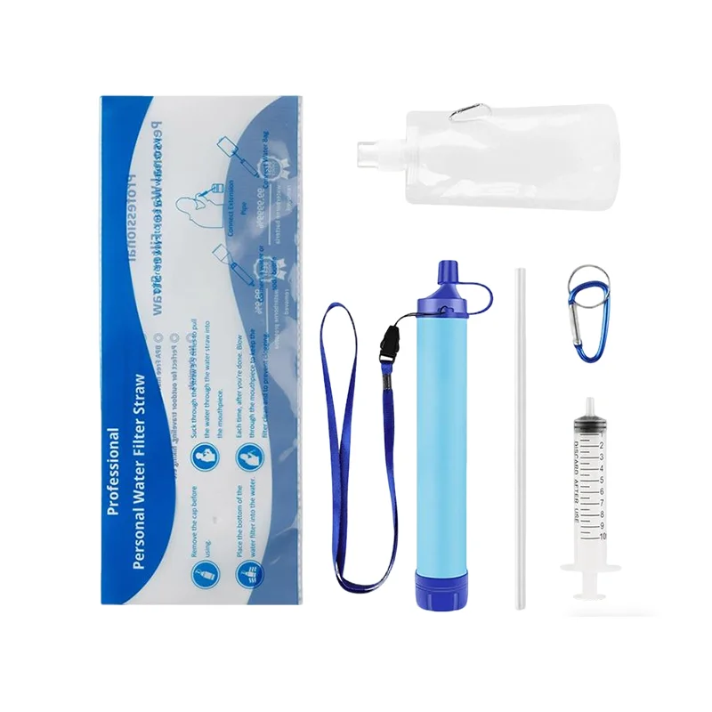 Filtro de agua portátil de supervivencia al aire libre, plástico ecológico, para acampar, senderismo, equipo de emergencia para beber directo