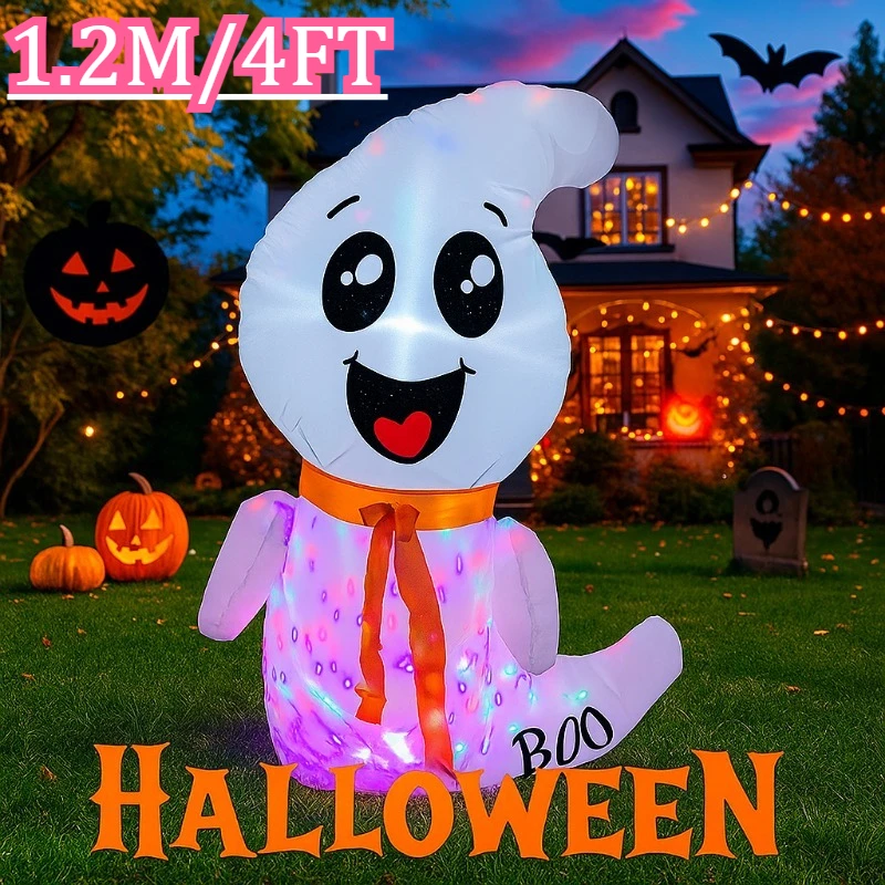 ألعاب الهالوين القابلة للنفخ بطول 4 أقدام، زينة شبح بيضاء مع ضوء ساطع أبيض مدمج، ديكورات ساحة قابلة للنفخ #2
