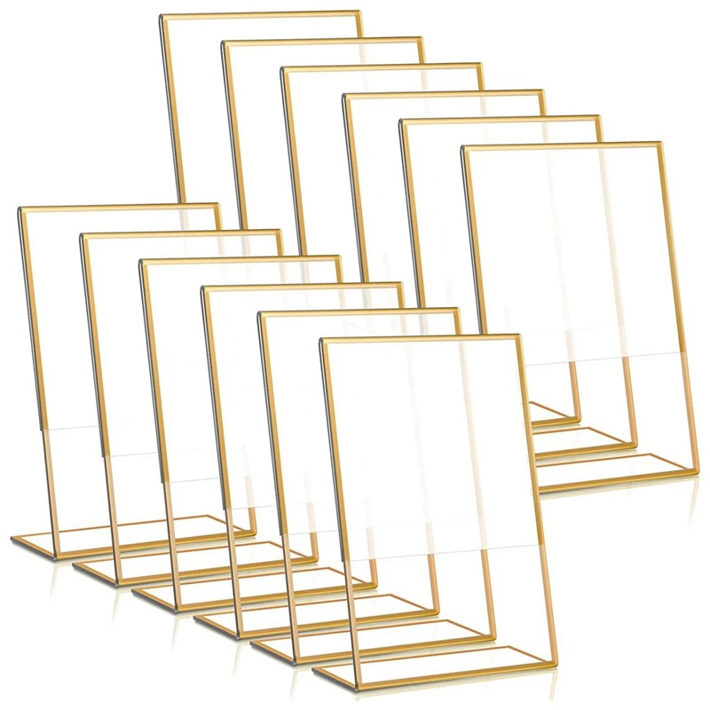 6/12pcs 4X6 Inch Gold Frame Acrylic Sign Holder Wedding Table Number Holder