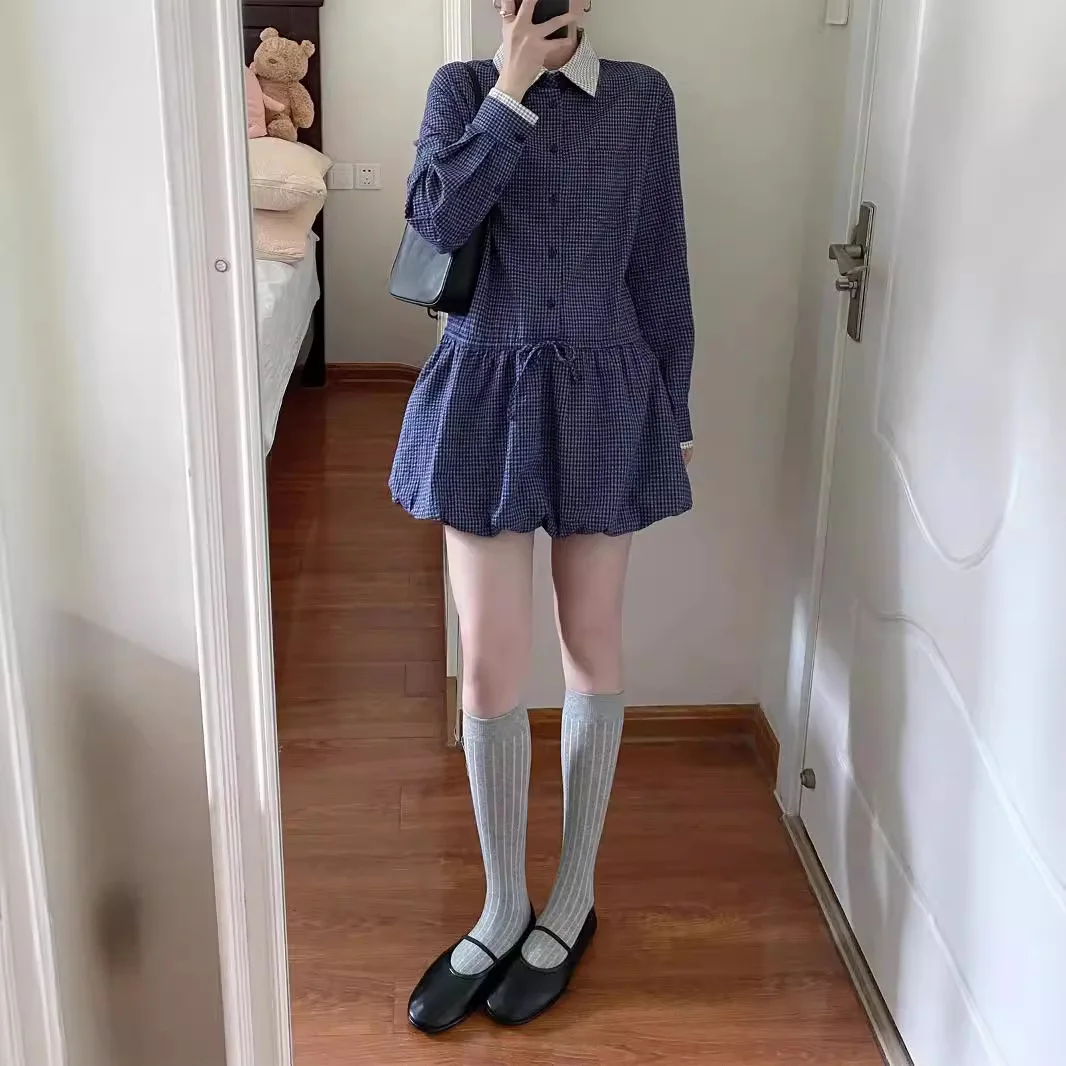 ما قبل الخريف الزي الجديد منقوشة قميص تنورة قصيرة الزي المؤنث مع فستان تنورة برعم زهرة